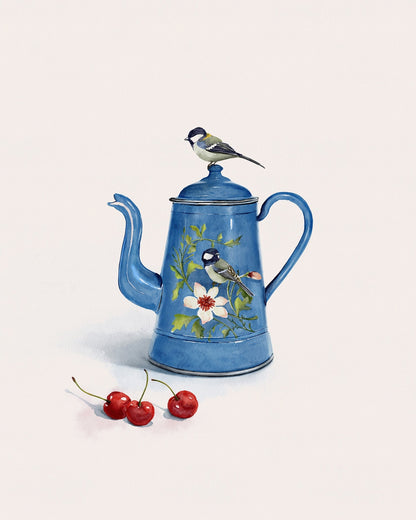 Blue Kettle With Birds