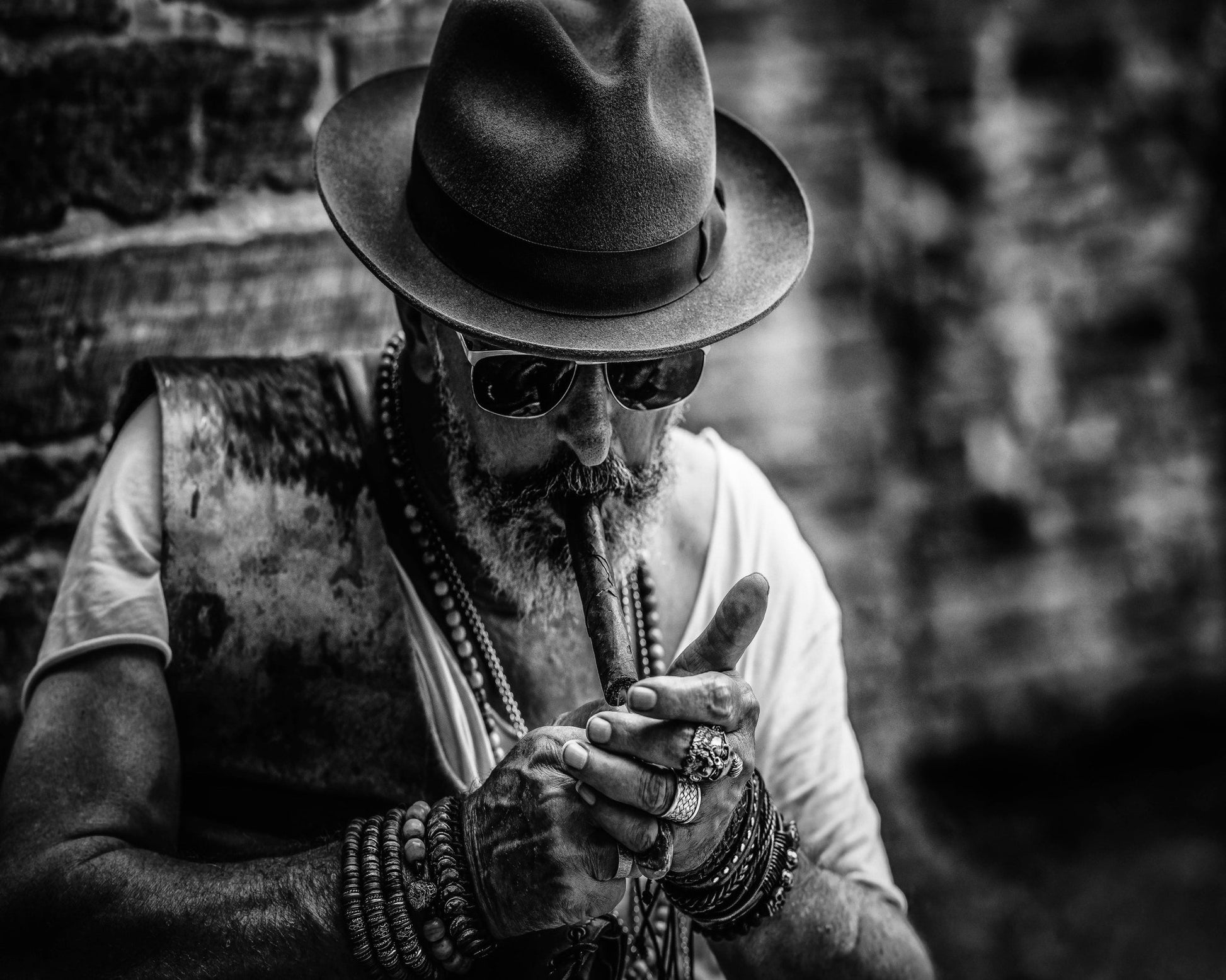 Bearded Old Man Smoking Cigar