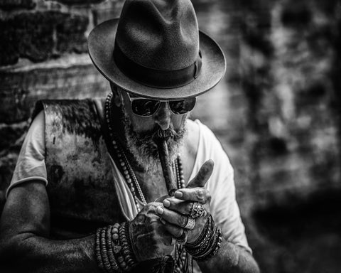 Bearded Old Man Smoking Cigar