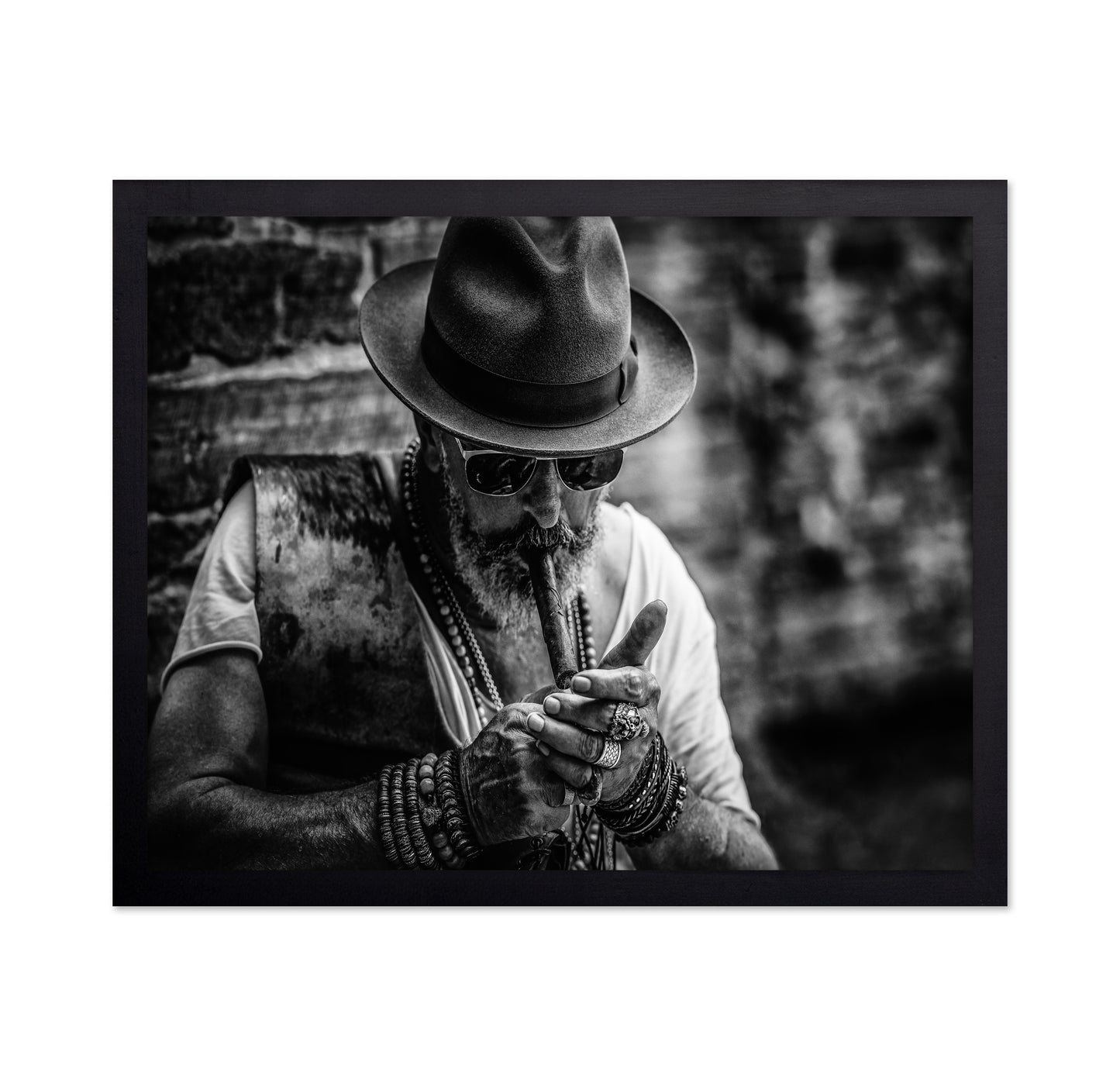 Bearded Old Man Smoking Cigar