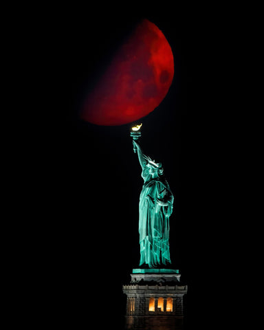 Statue Of Liberty And Moonset