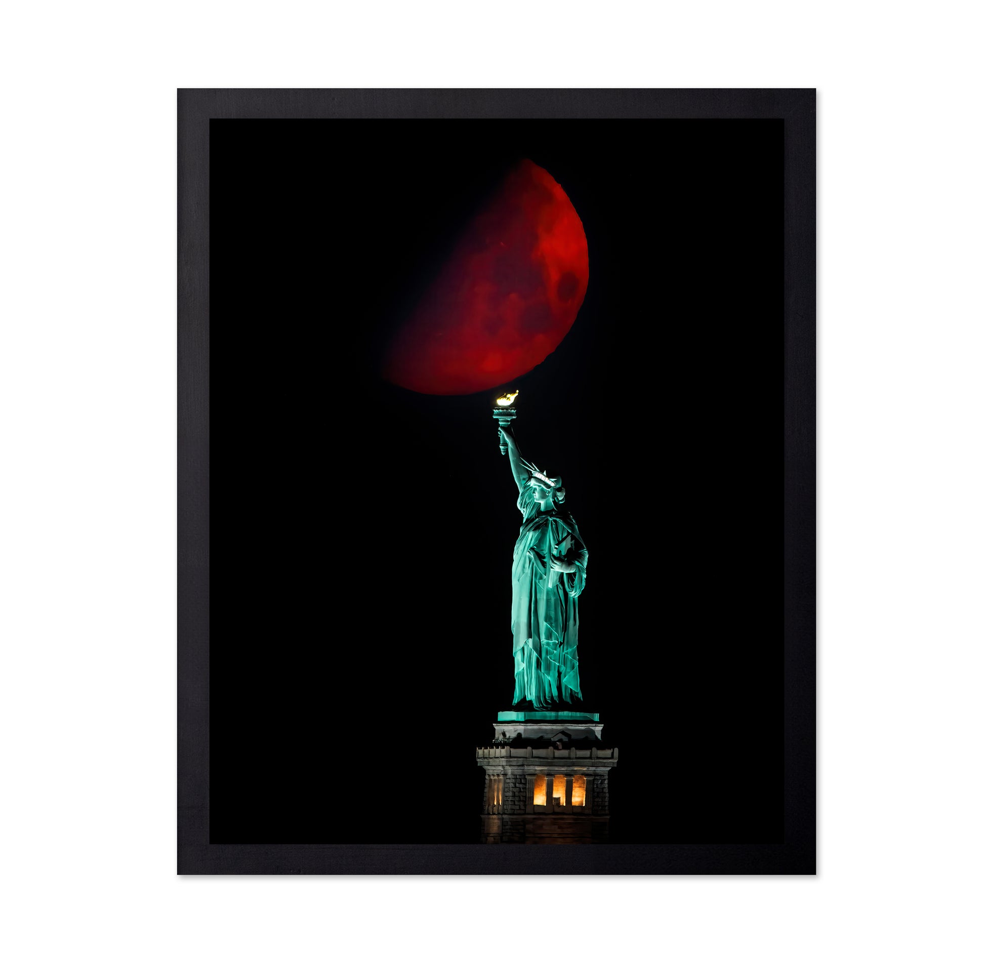 Statue Of Liberty And Moonset