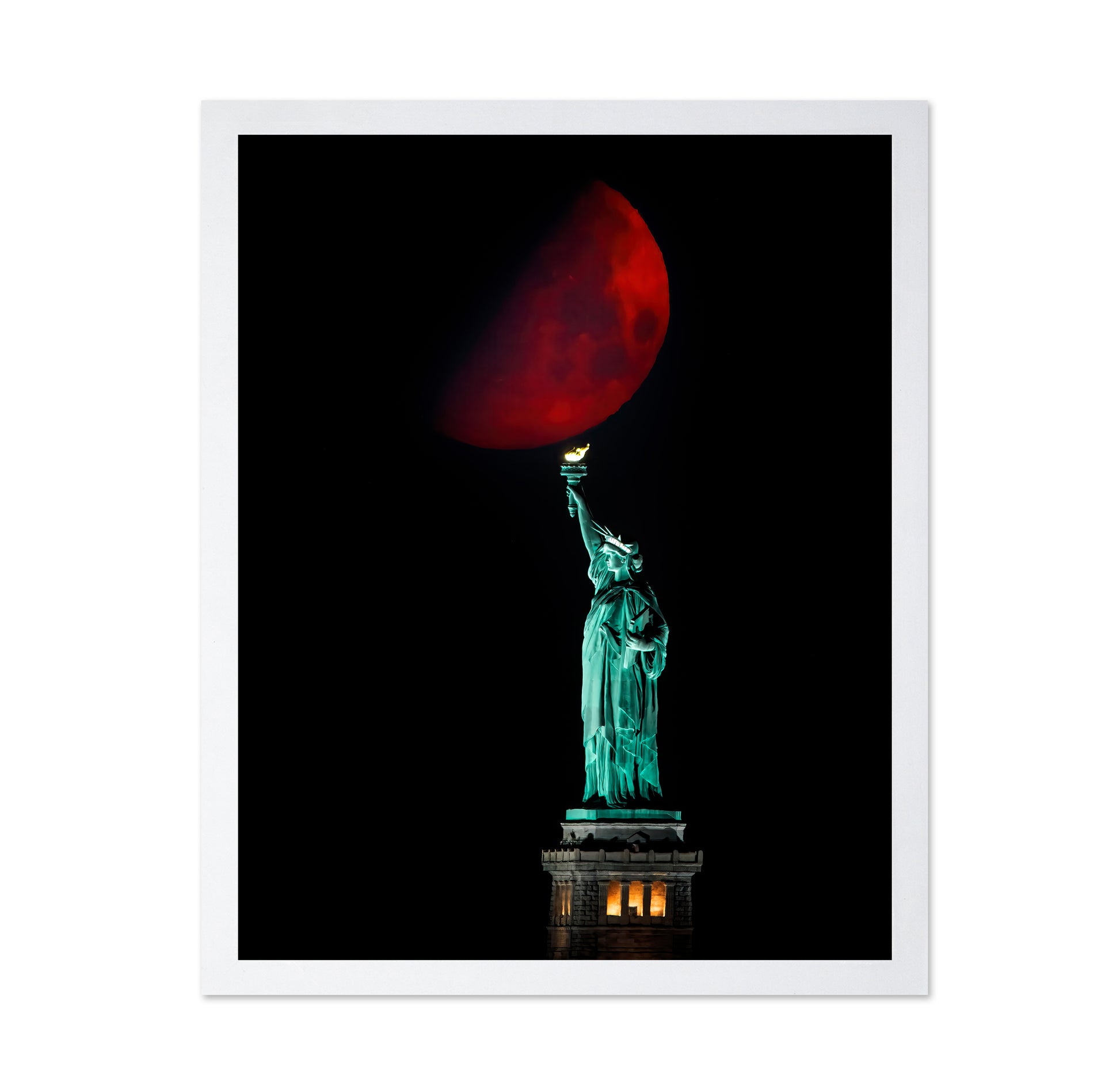 Statue Of Liberty And Moonset