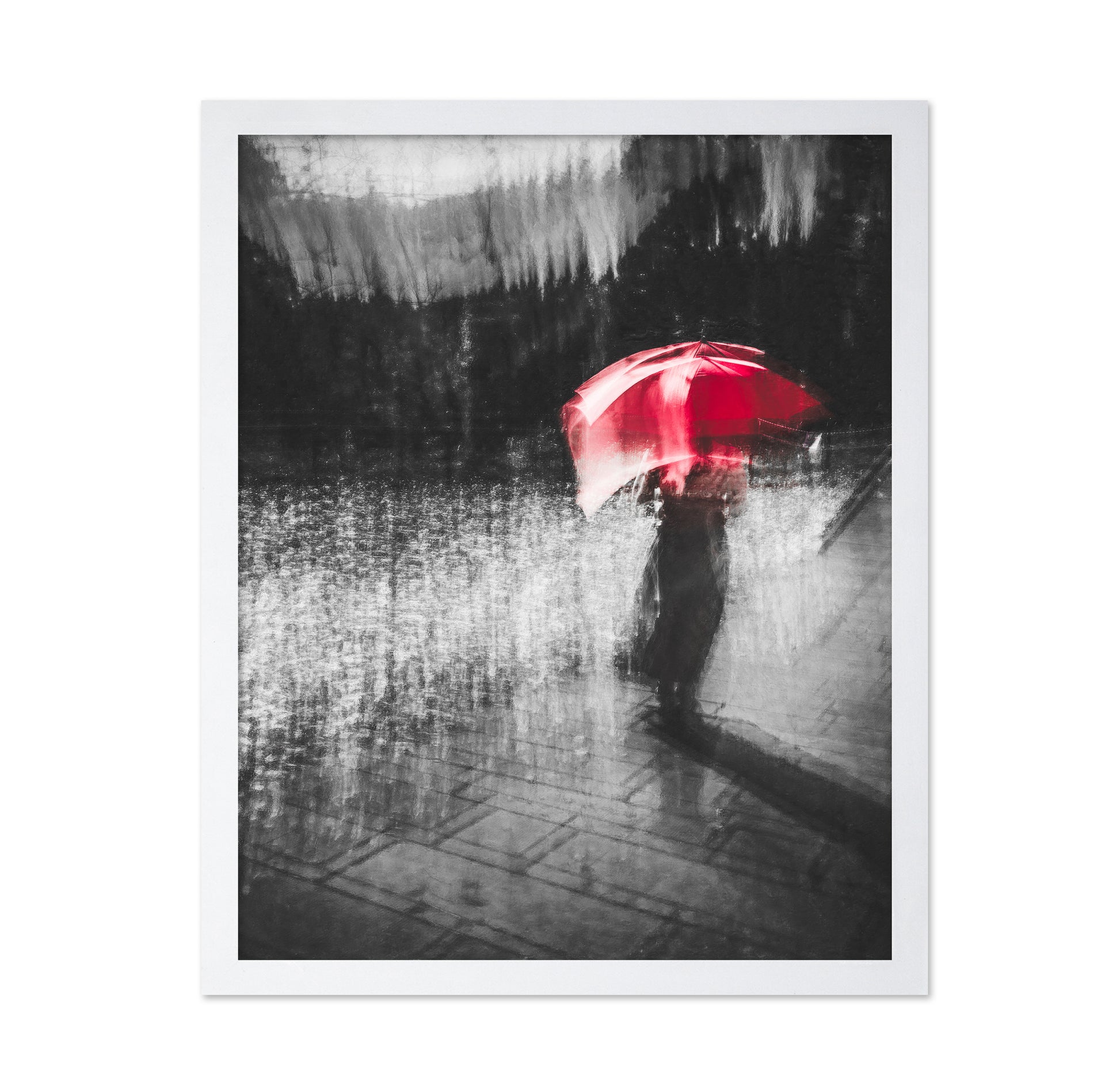Red Umbrella in Urban Blur