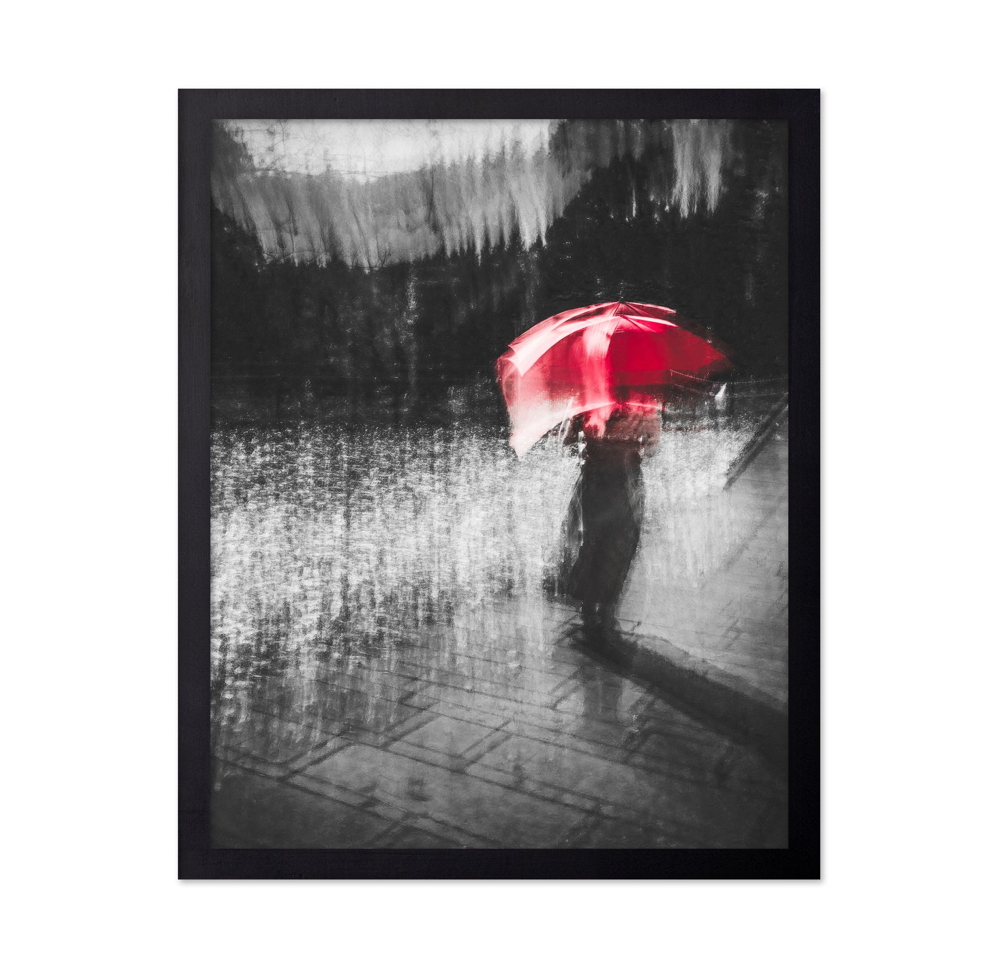 Red Umbrella in Urban Blur