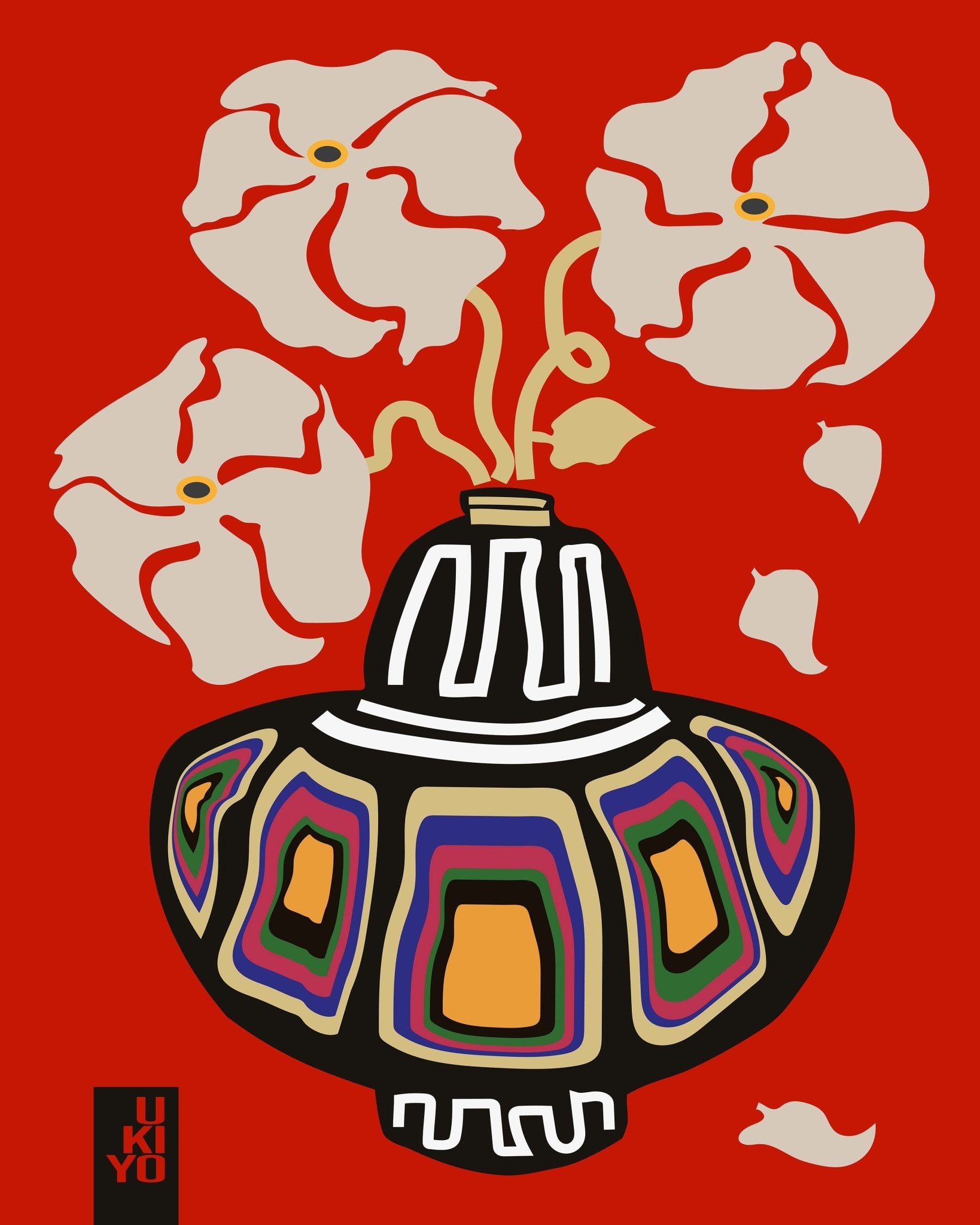 Ukiyo Vase Flower Rainbow Red