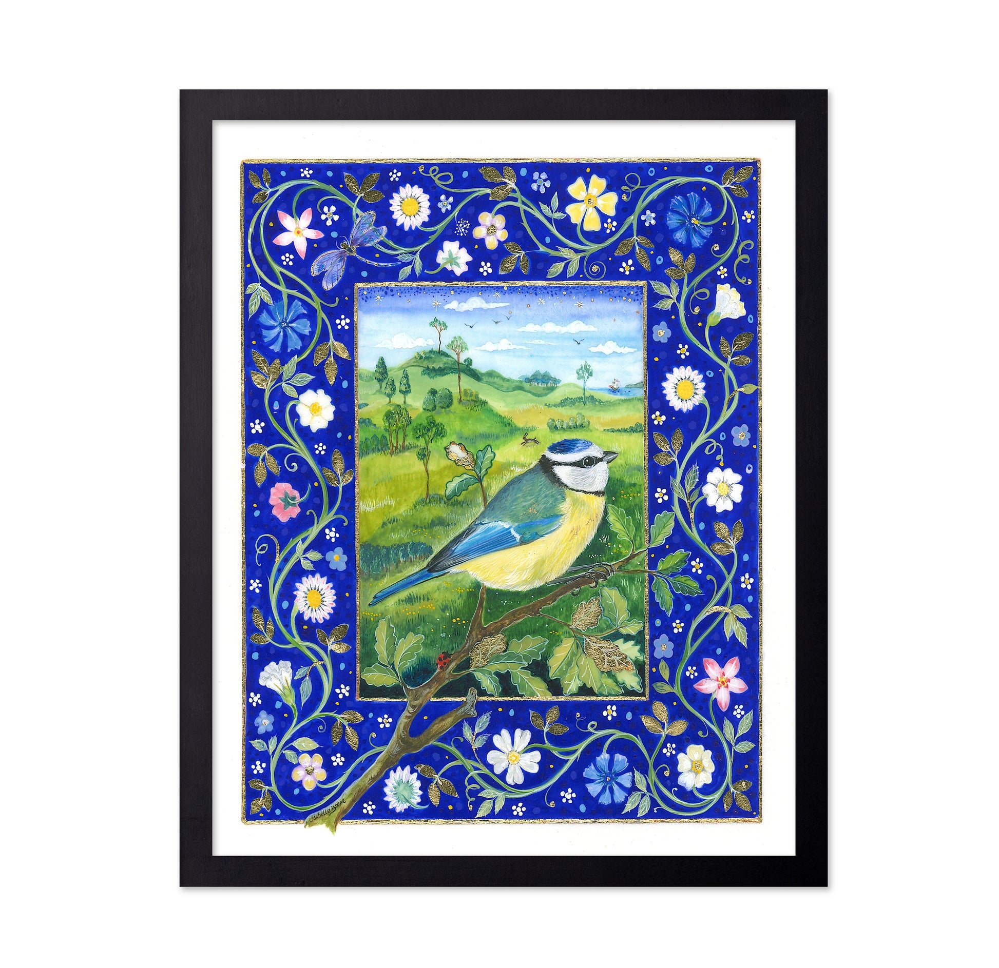 Bird Tit In Floral Frame