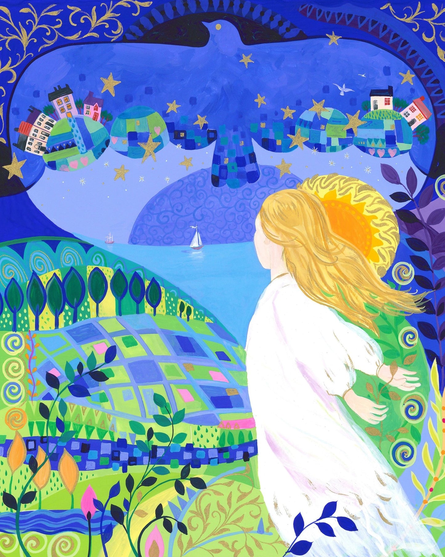Child Under A Night Sky With Stars