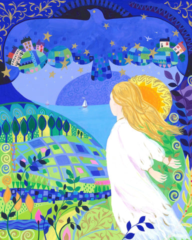Child Under A Night Sky With Stars