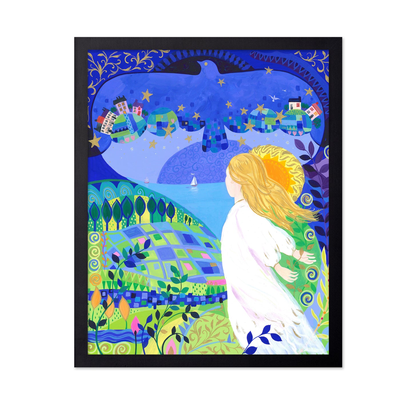 Child Under A Night Sky With Stars