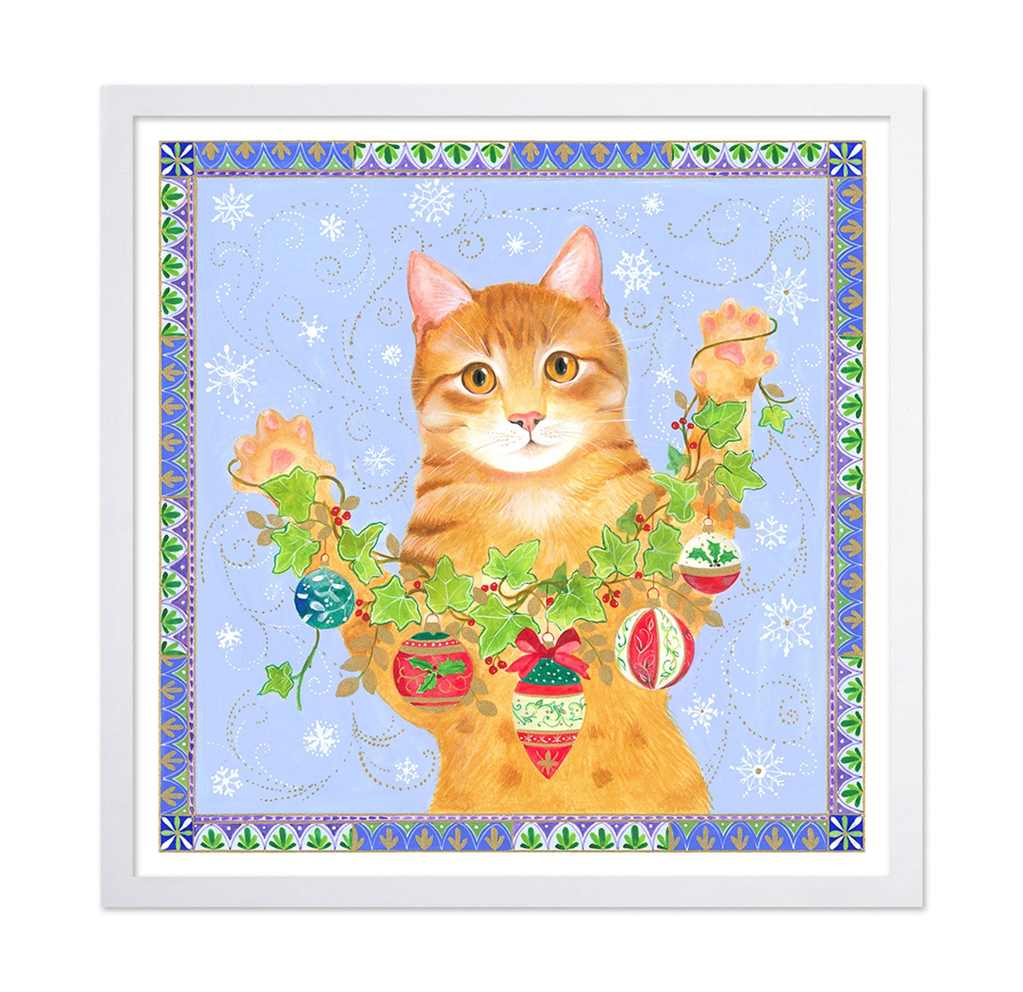 Festive Cat with Holiday Garland