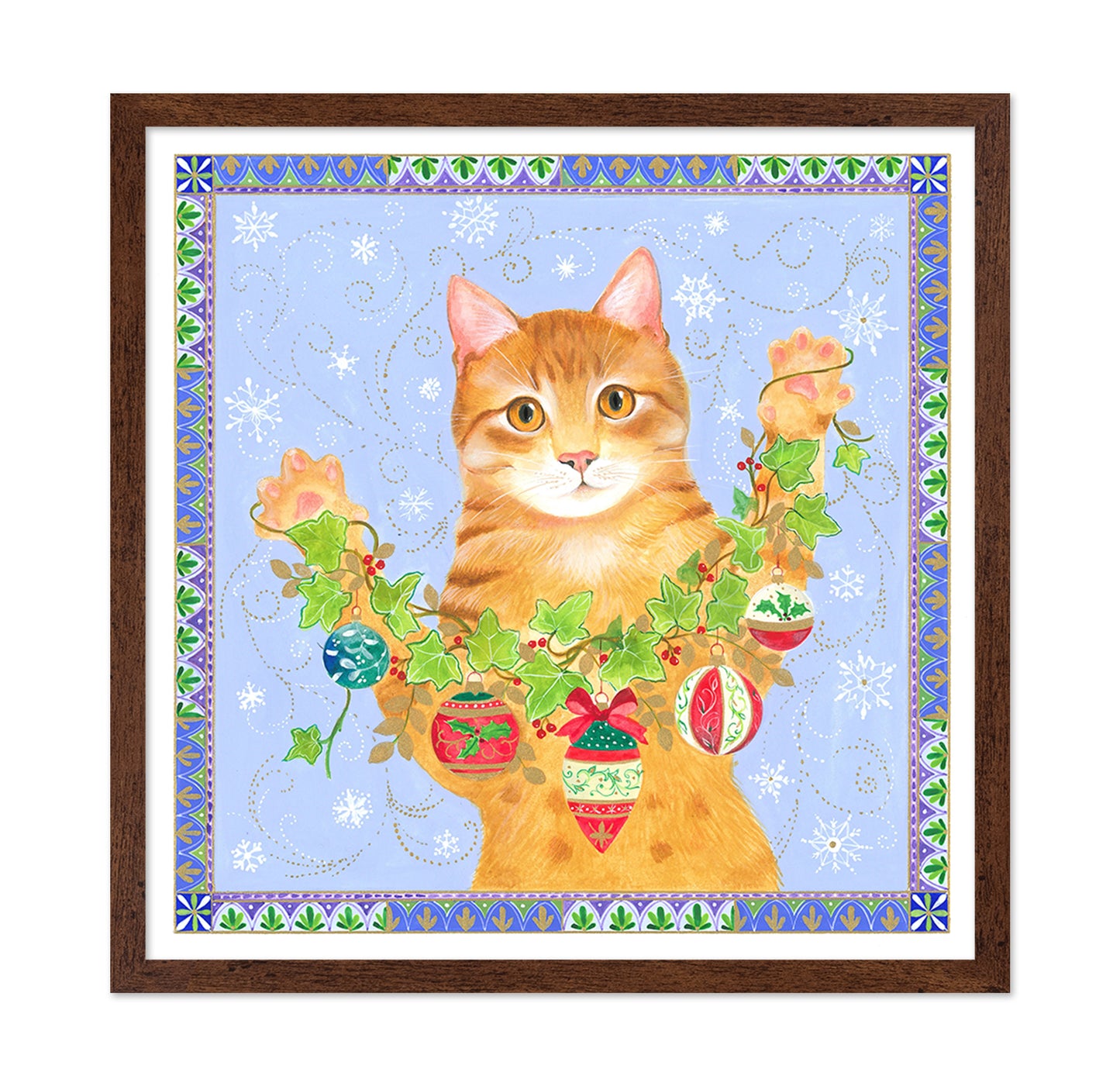 Festive Cat with Holiday Garland