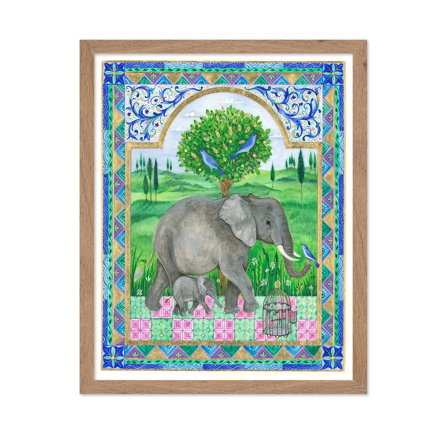 Elephants and Birds in a Landscape