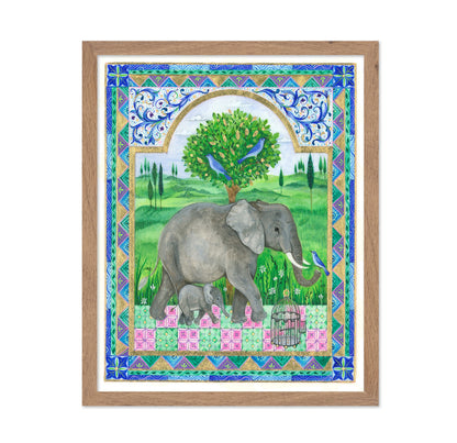 Elephants and Birds in a Landscape