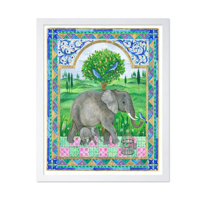 Elephants and Birds in a Landscape