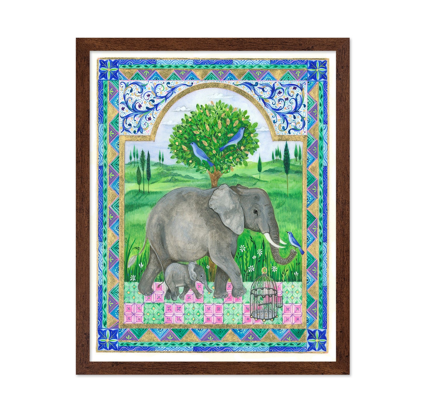 Elephants and Birds in a Landscape