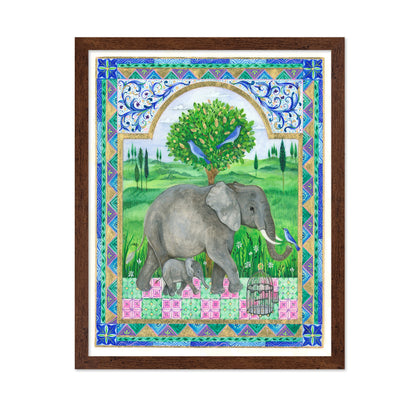 Elephants and Birds in a Landscape