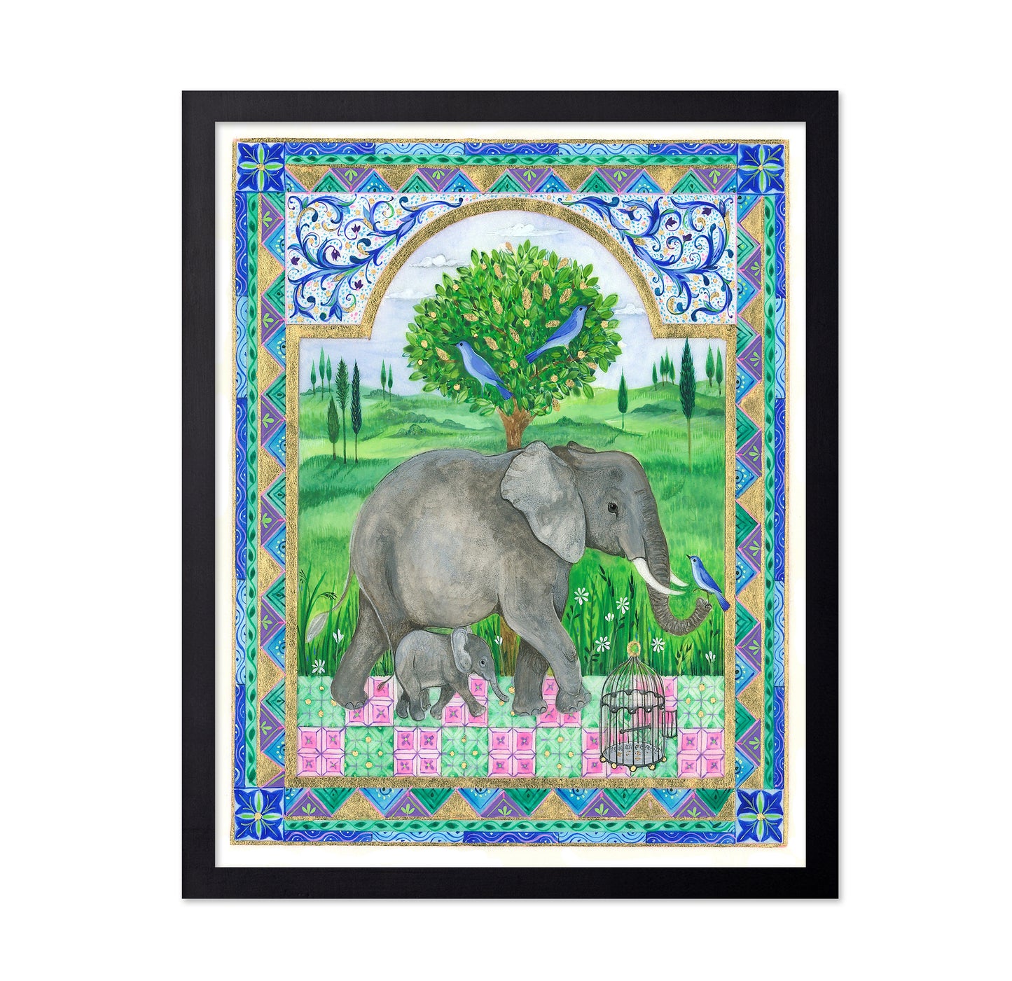 Elephants and Birds in a Landscape