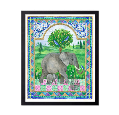 Elephants and Birds in a Landscape