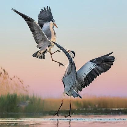 Two Great Blue Herons Fighting