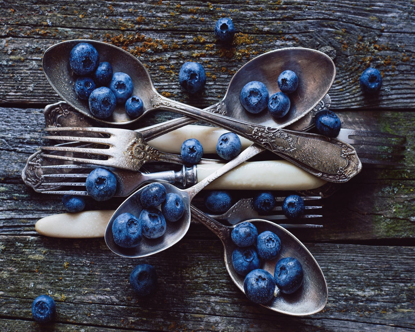 Fresh Blueberries On Weathered Wooden Planks