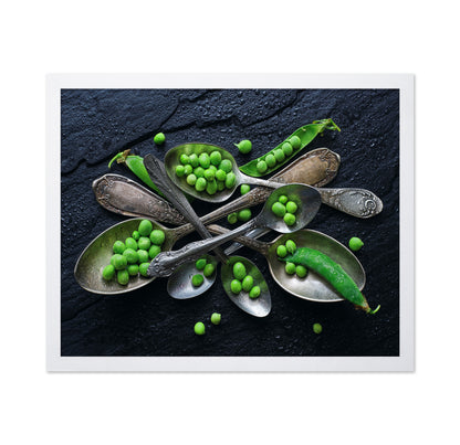 Vibrant Green Peas In A Vintage Spoon