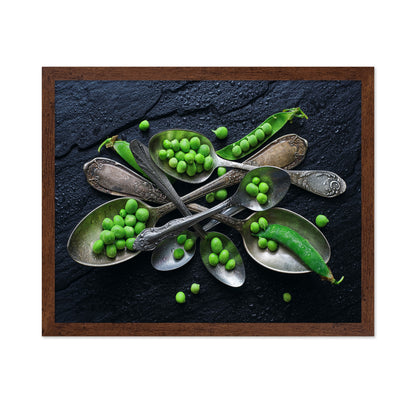 Vibrant Green Peas In A Vintage Spoon