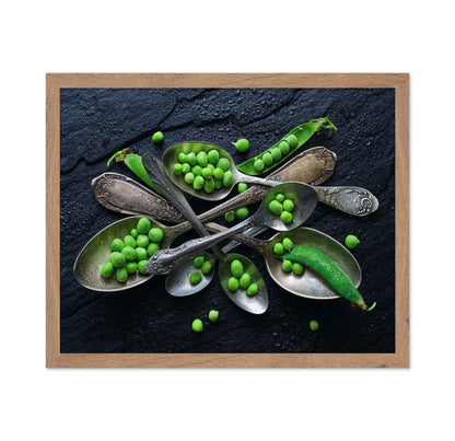 Vibrant Green Peas In A Vintage Spoon