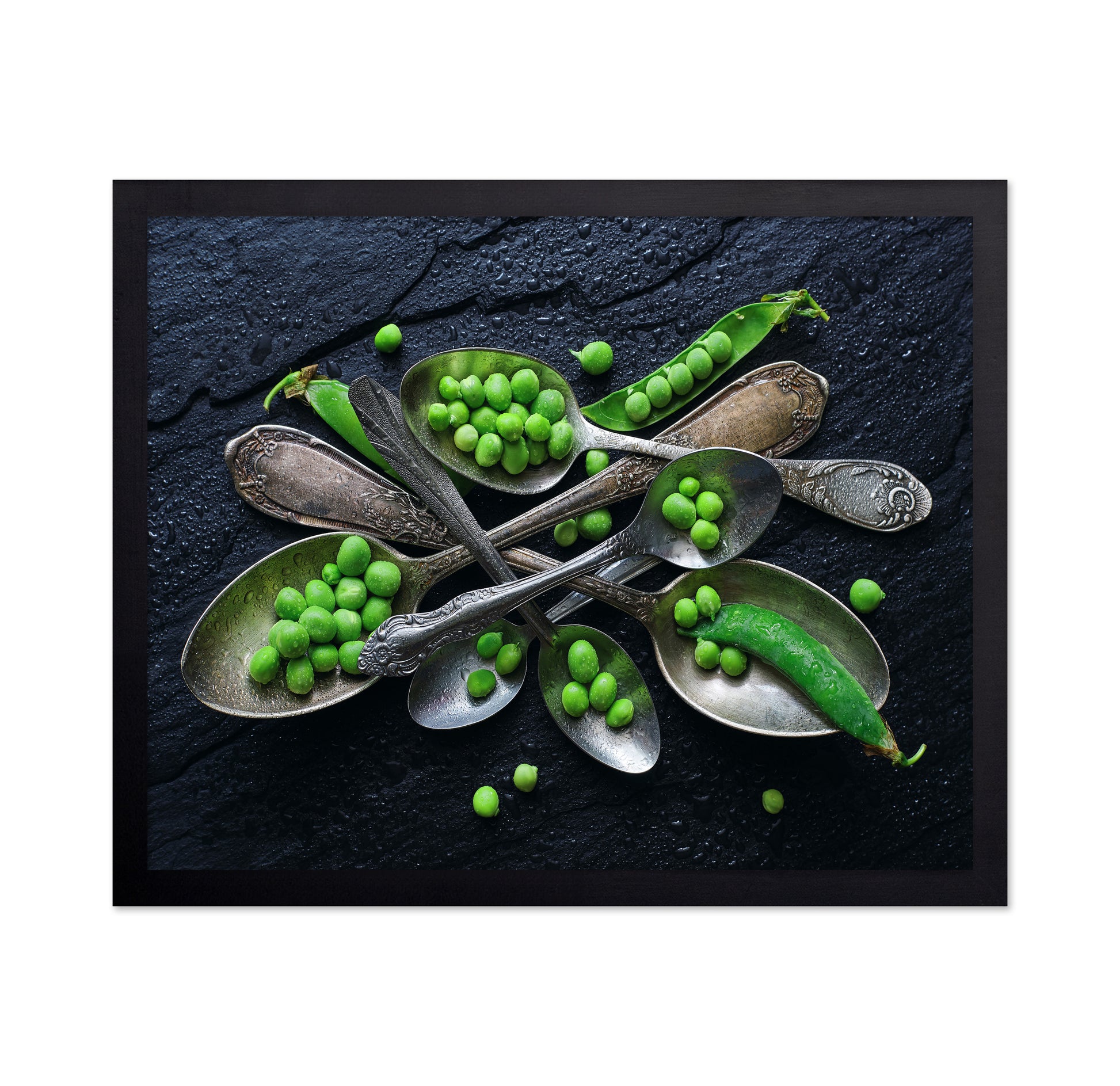 Vibrant Green Peas In A Vintage Spoon