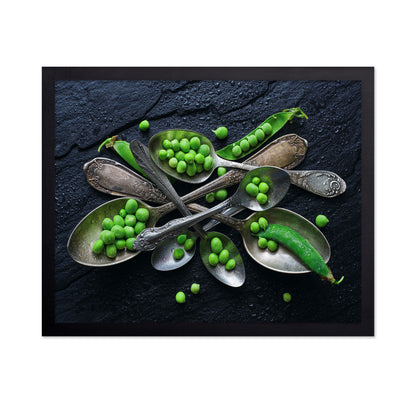 Vibrant Green Peas In A Vintage Spoon