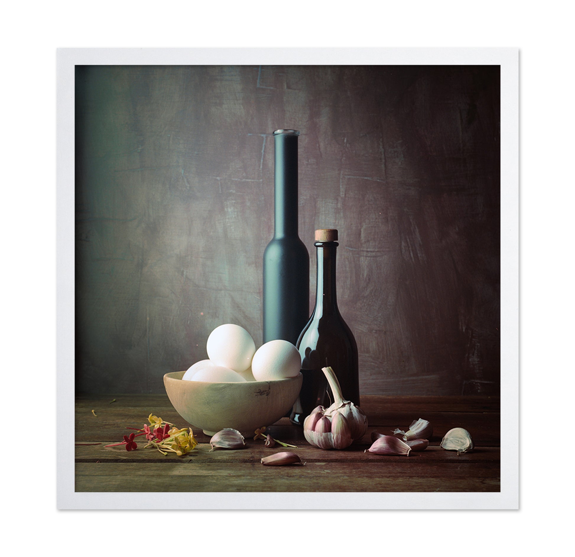 Kitchen Eggs and Bottles Still Life