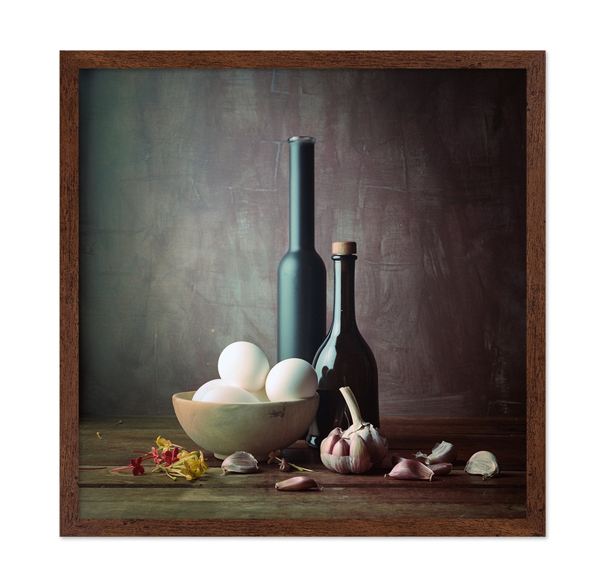 Kitchen Eggs and Bottles Still Life