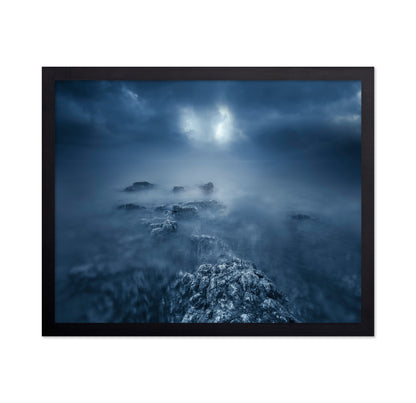 Rocks in Atlantic Ocean at Night