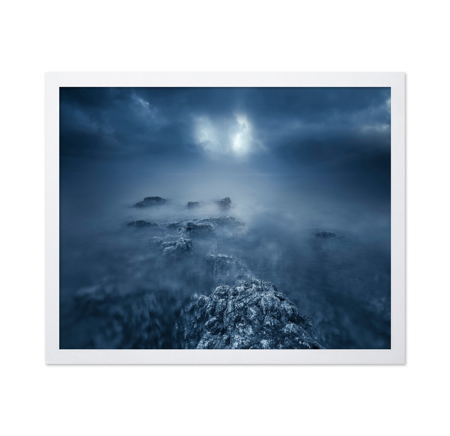 Rocks in Atlantic Ocean at Night
