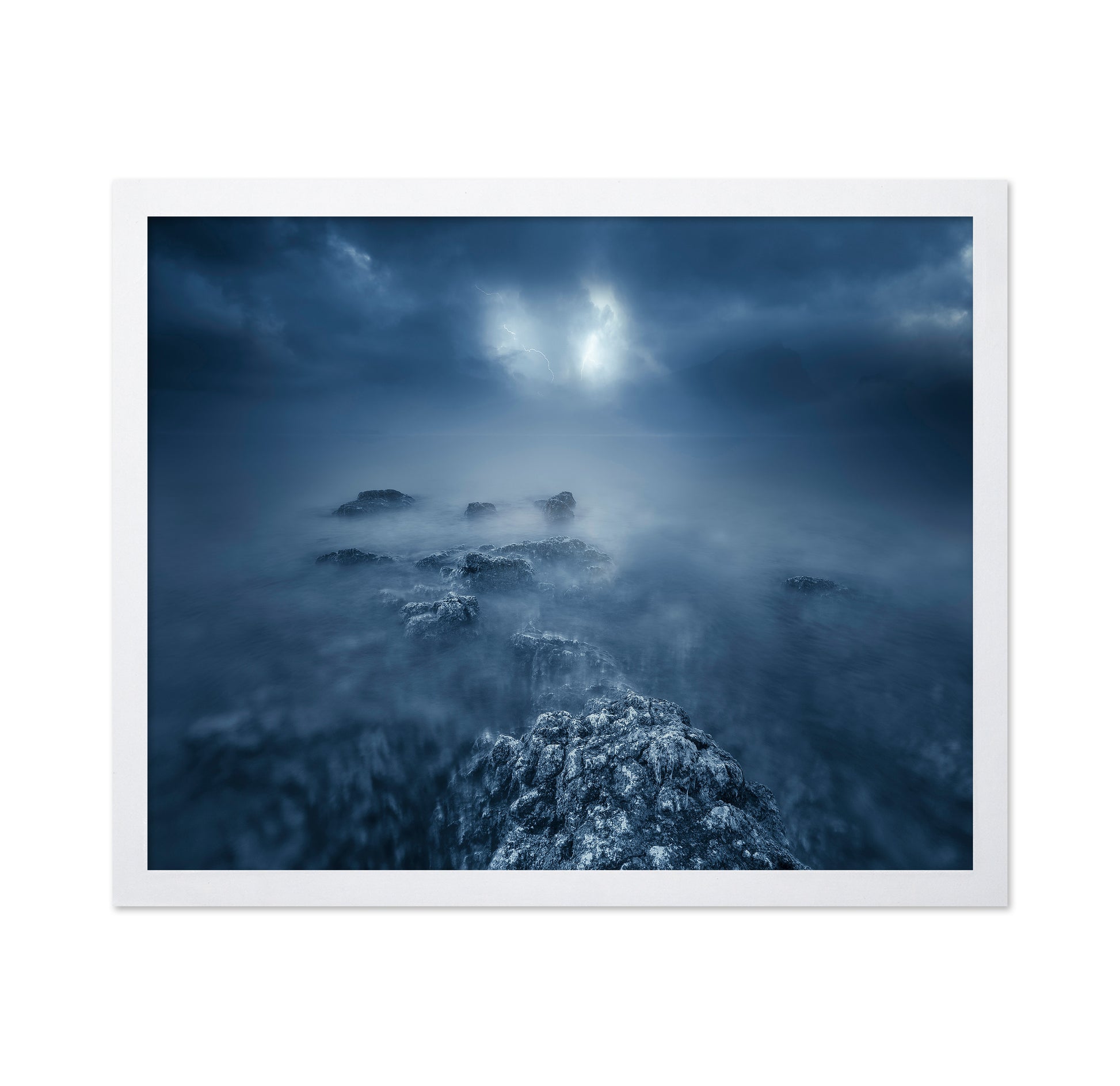 Rocks in Atlantic Ocean at Night