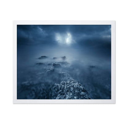 Rocks in Atlantic Ocean at Night