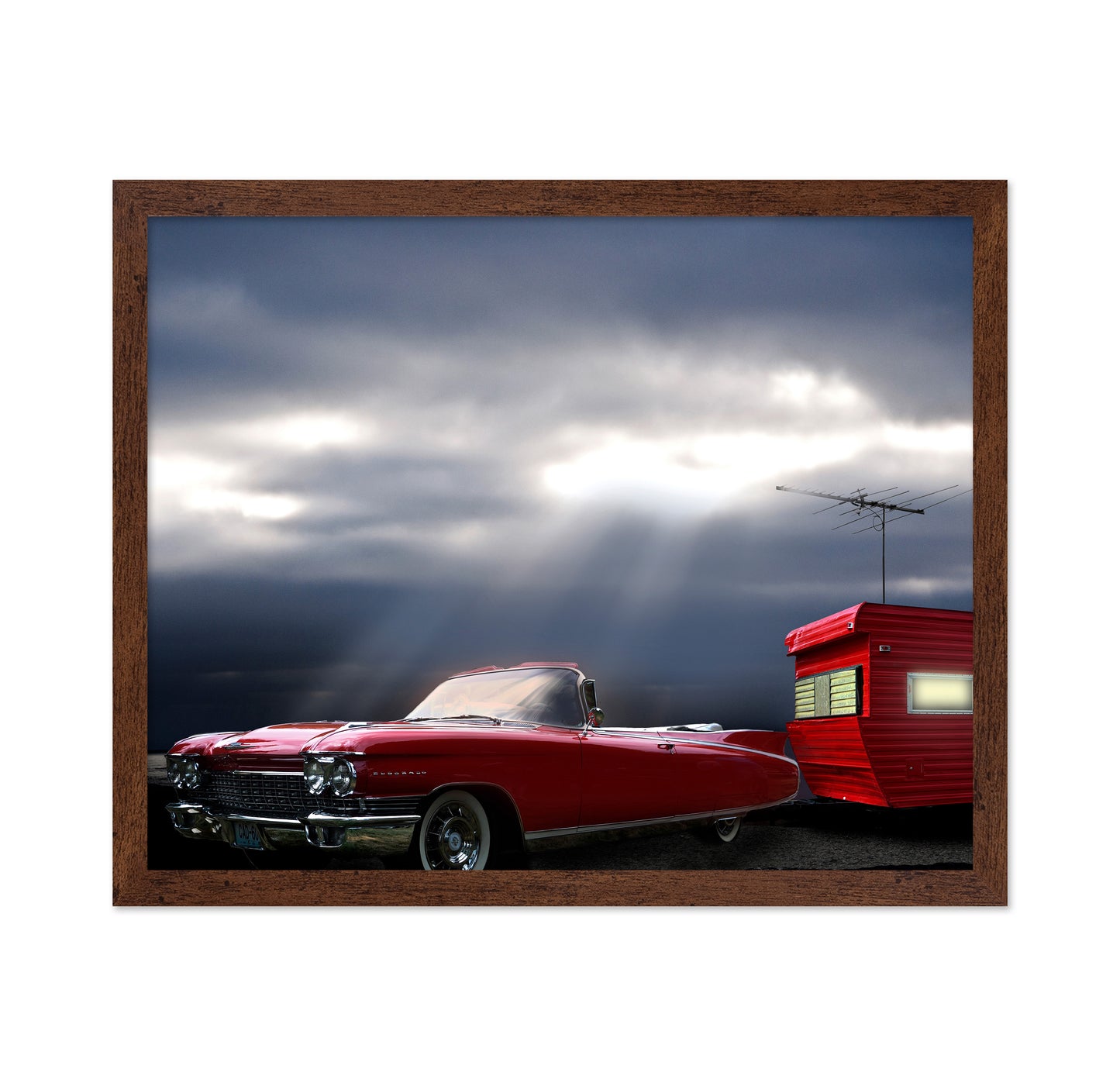 Red Cadillac Travel Trailer Road Trip