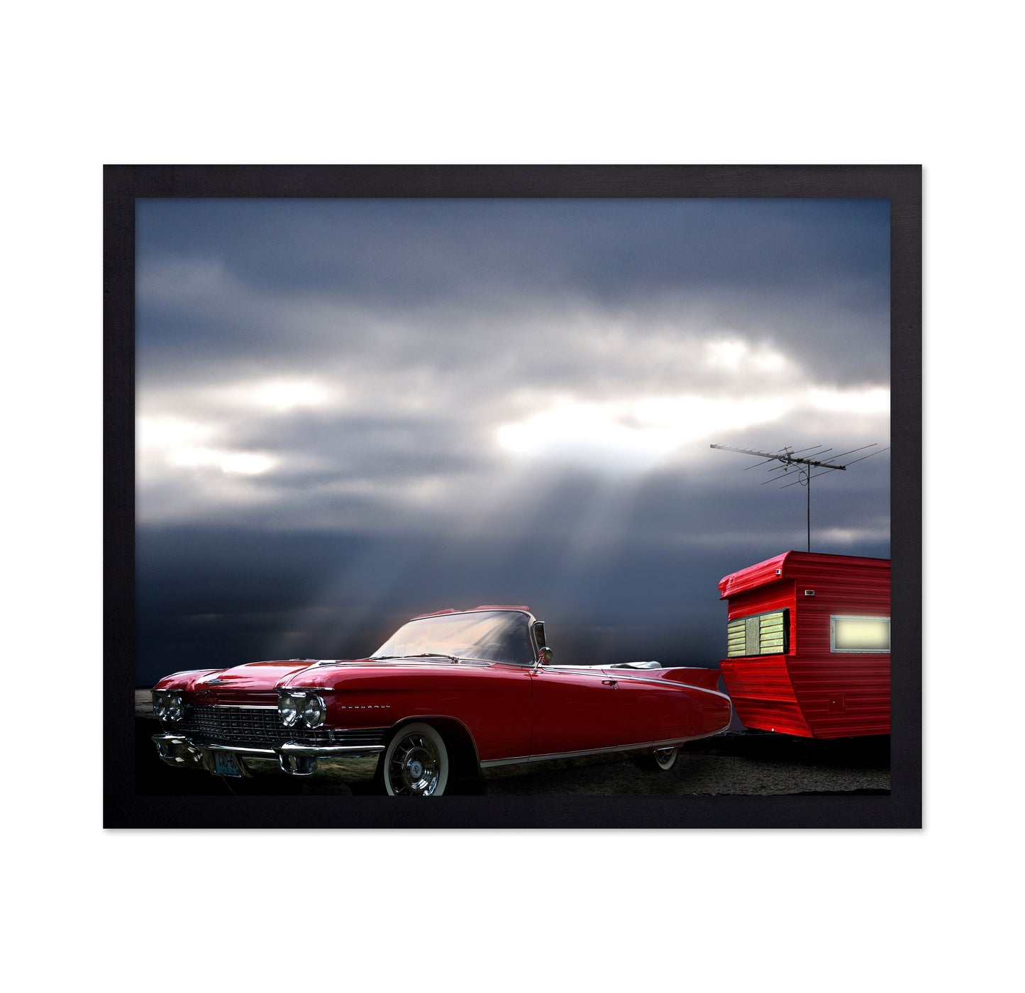 Red Cadillac Travel Trailer Road Trip