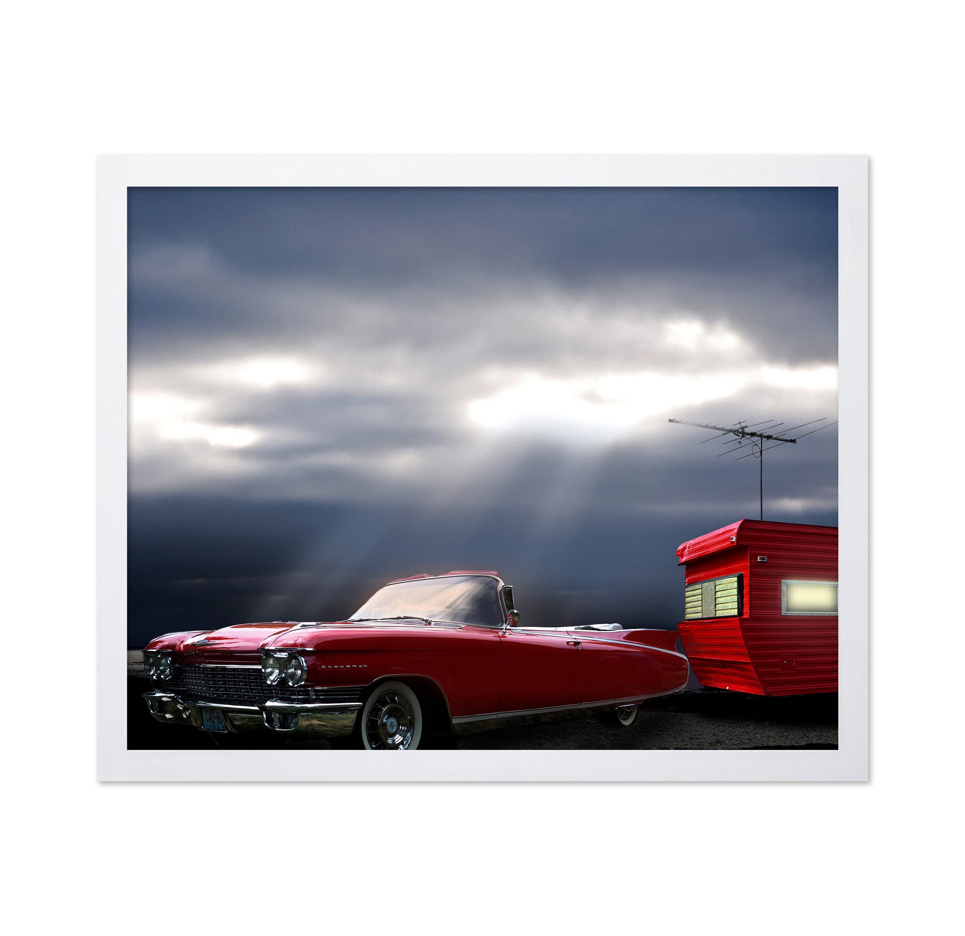 Red Cadillac Travel Trailer Road Trip