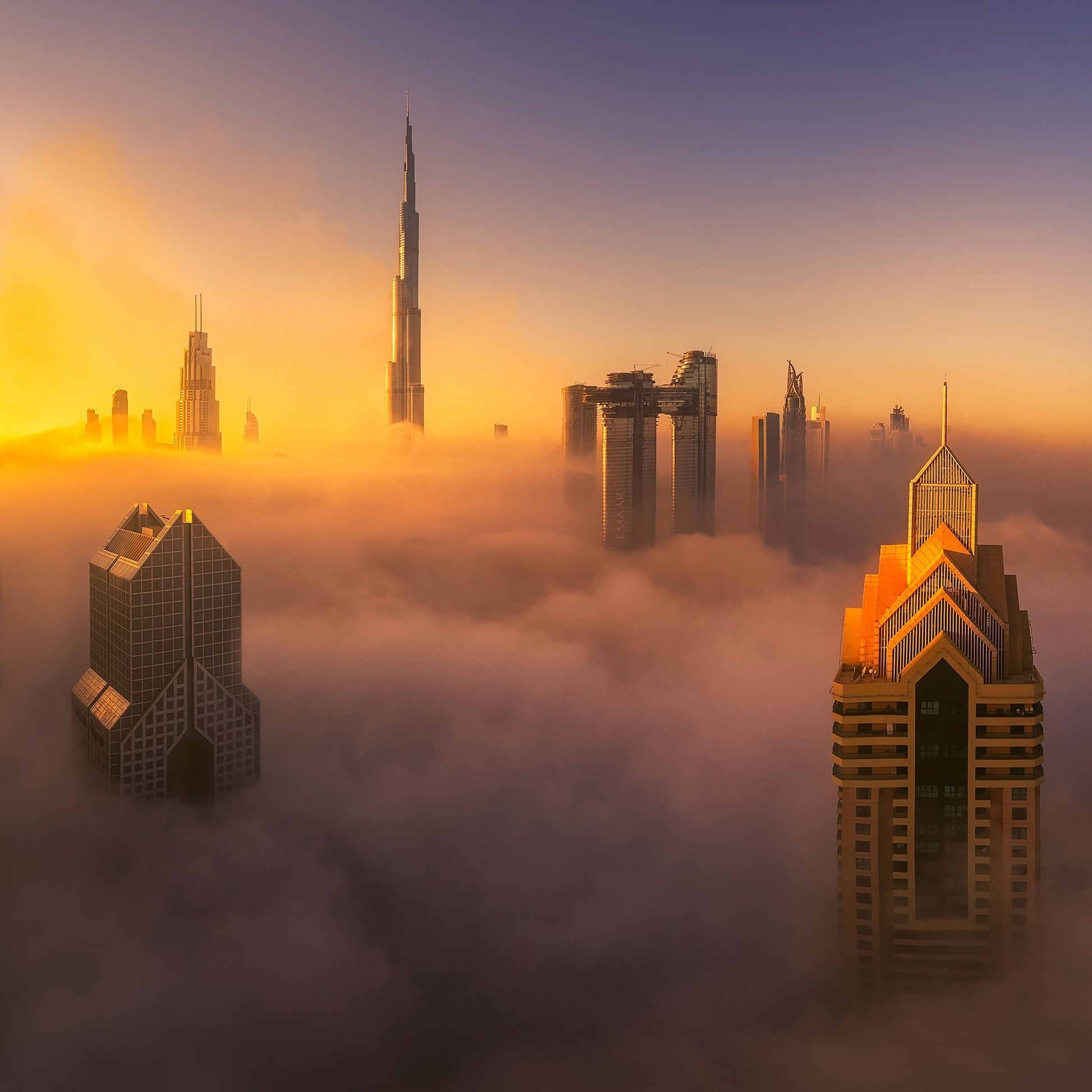 Dubai Foggy Sunrise In The City