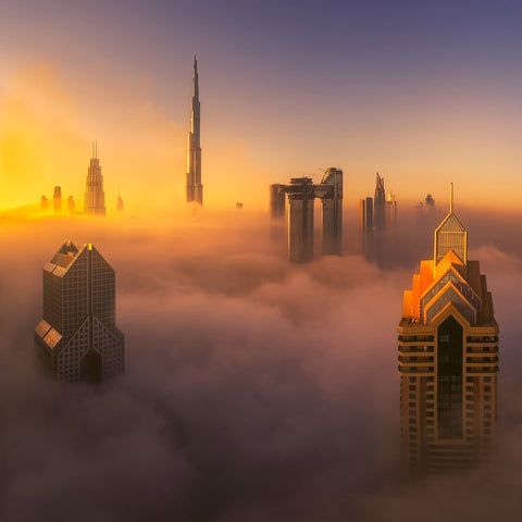 Dubai Foggy Sunrise In The City