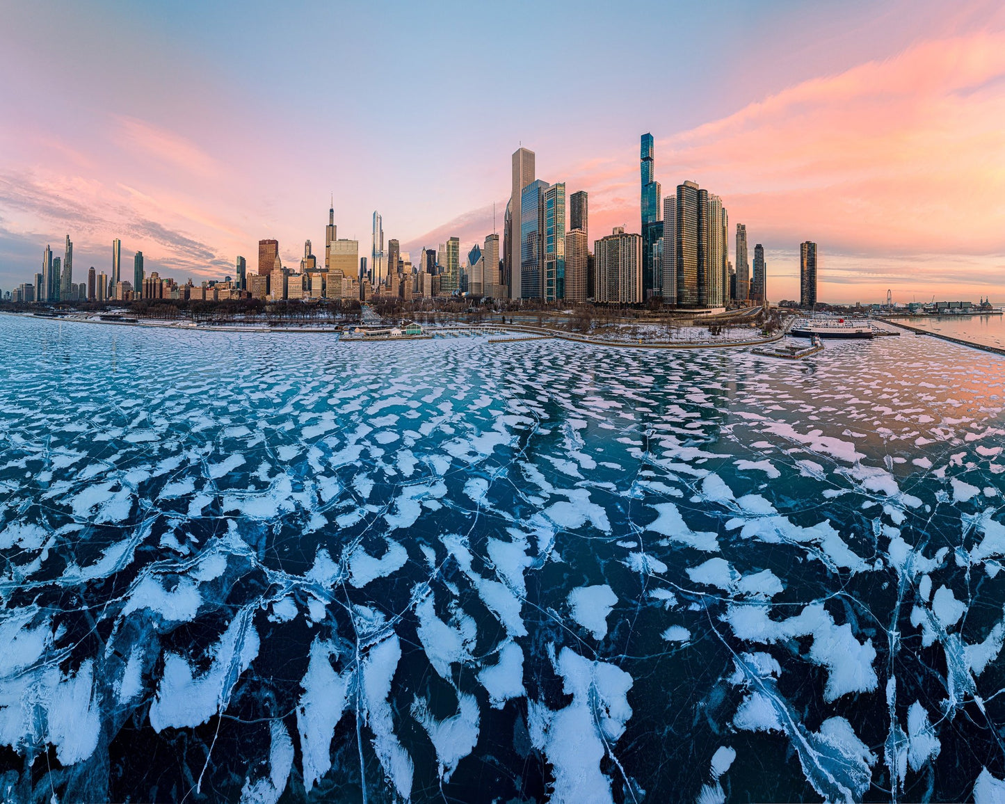 Chicago Shoreline and Frozen Lake