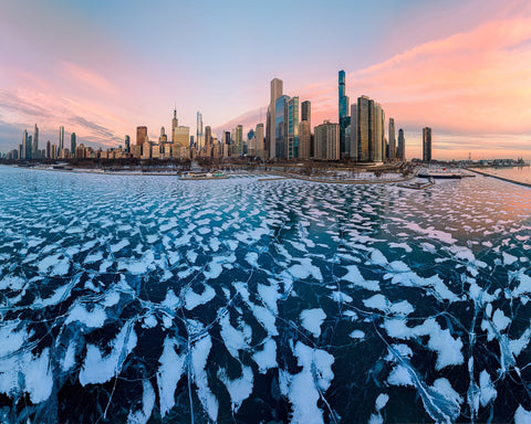 Chicago Shoreline and Frozen Lake