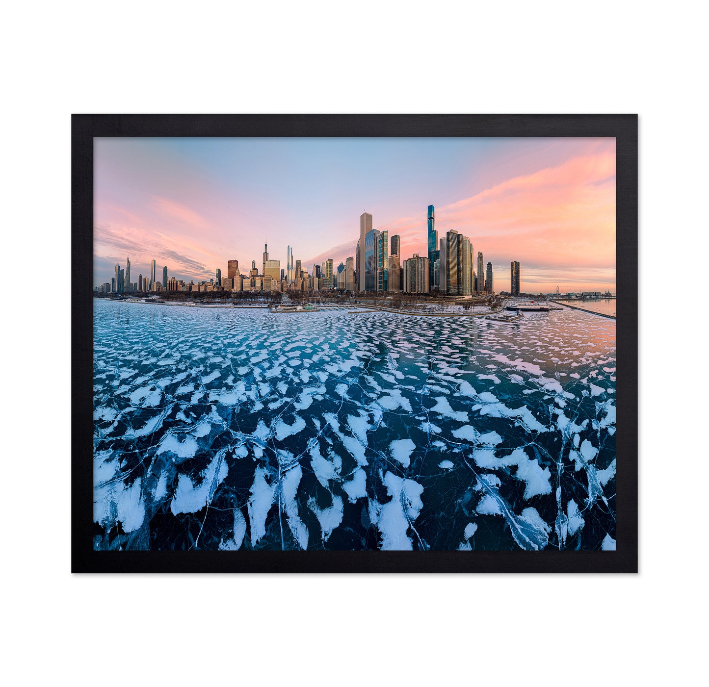 Chicago Shoreline and Frozen Lake