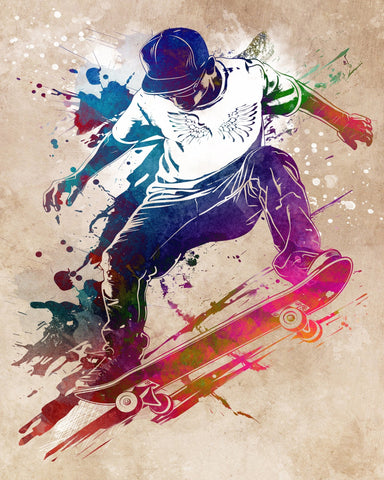 Skateboarder Watercolor Art
