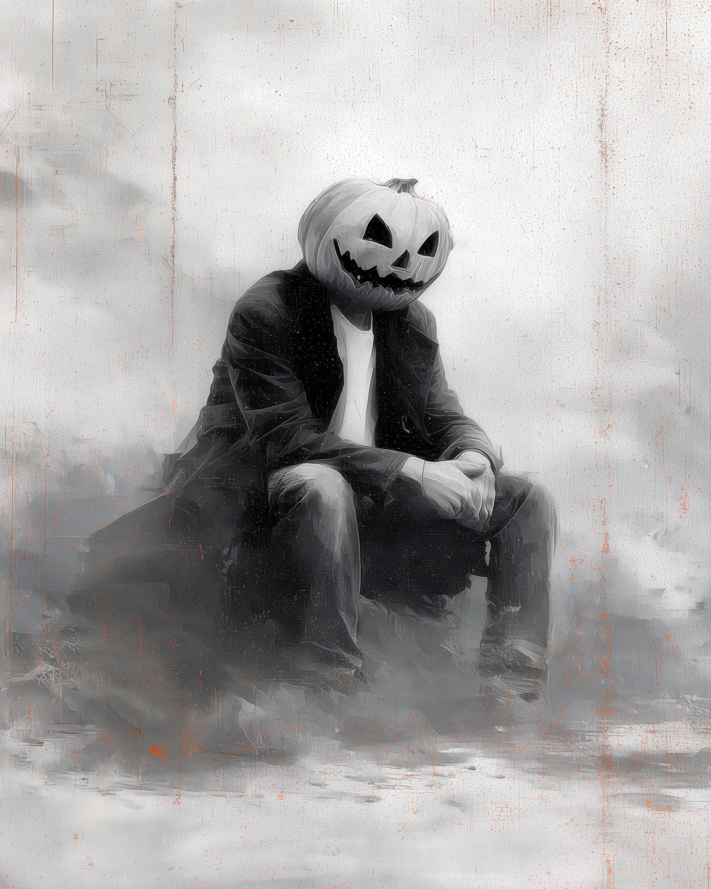 Man With Pumpkin Halloween Scene