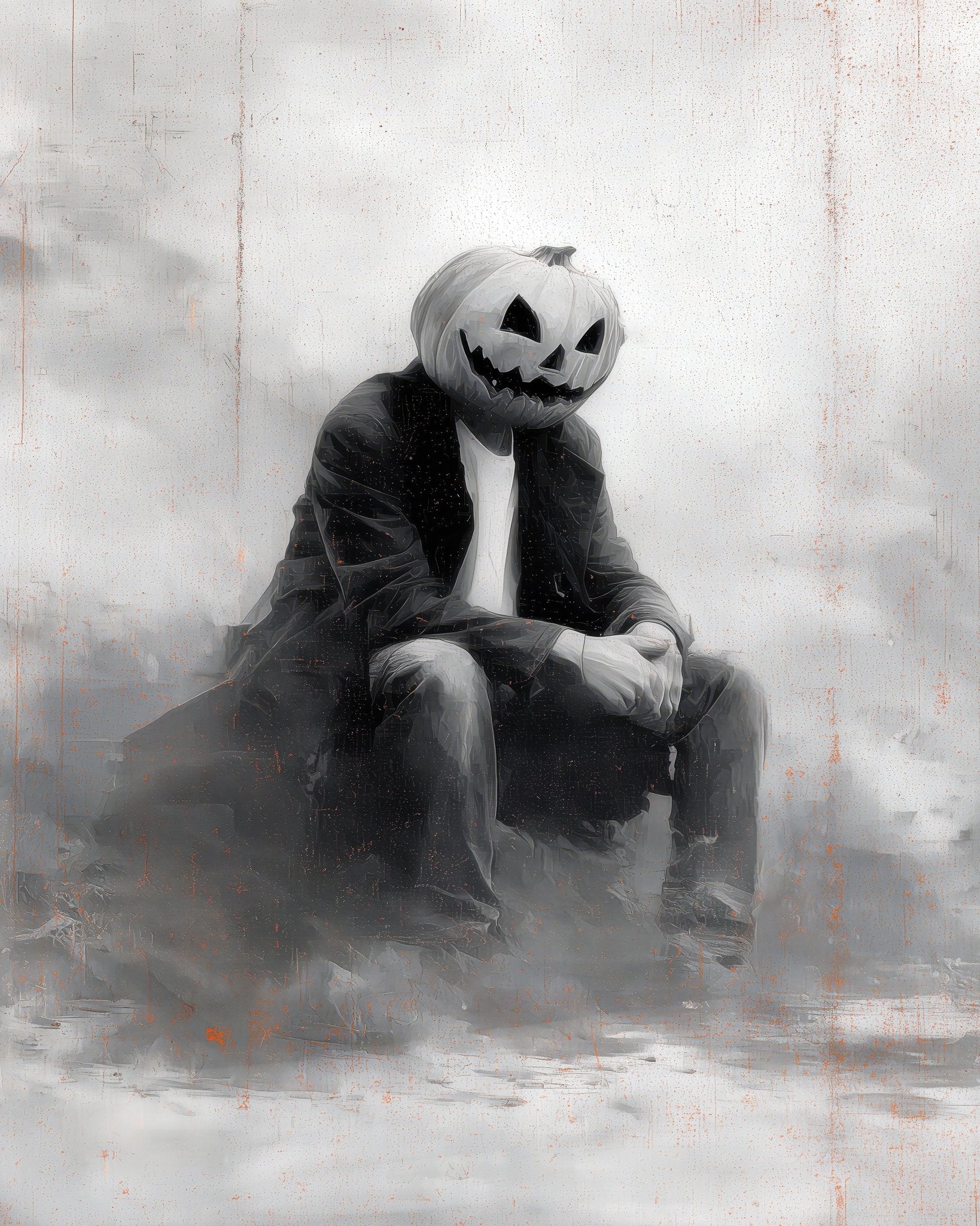Man With Pumpkin Halloween Scene