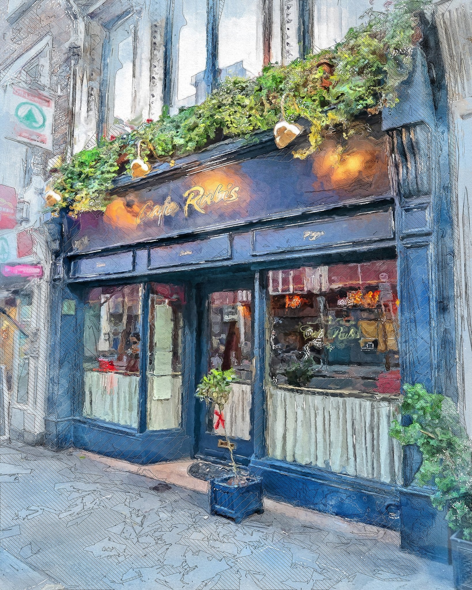 Dublin City Watercolor Art Ireland