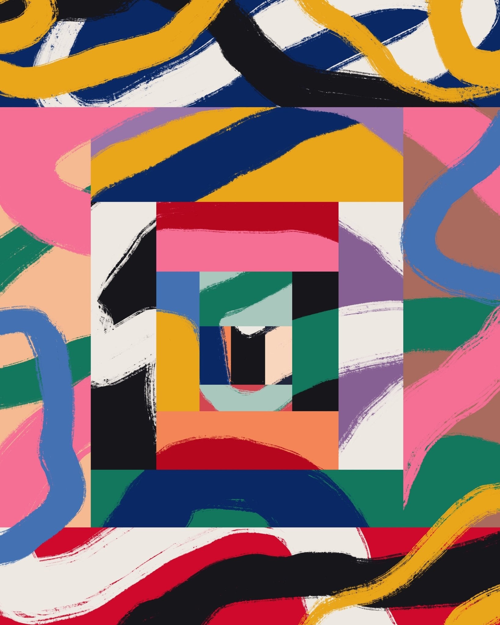 Geometric Shapes and Bold Brushstrokes