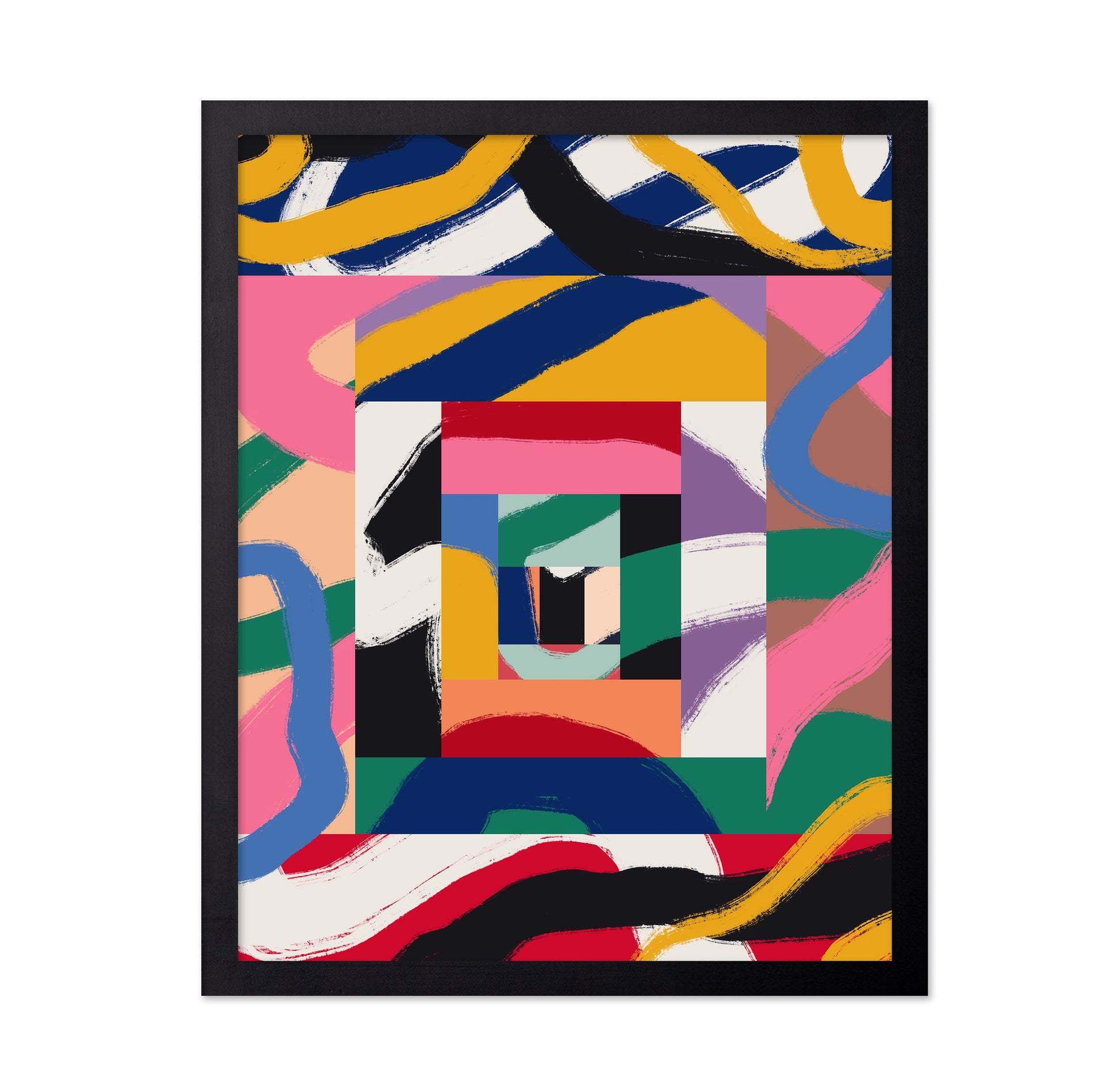 Geometric Shapes and Bold Brushstrokes